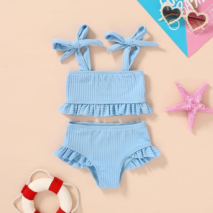 YOUNGER TREE Toddler Girls Two Pieces Swimsuit Color Block Stripe Swimwear - Image 2