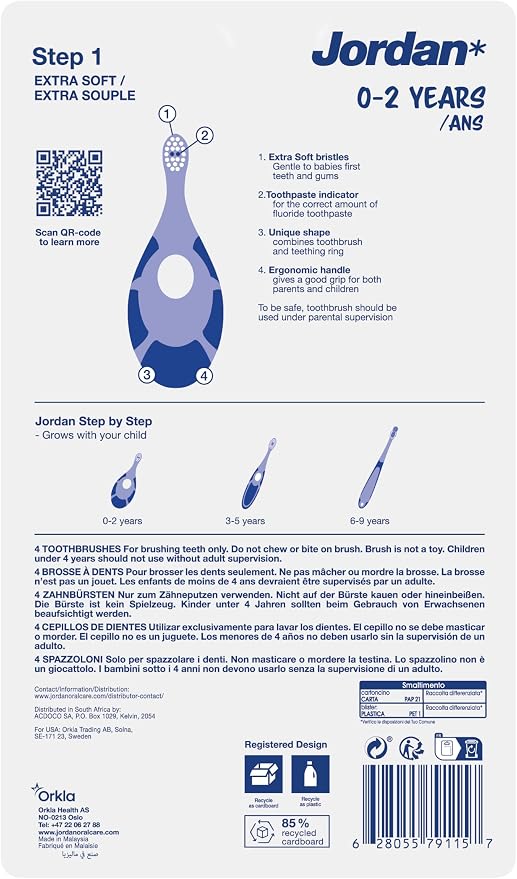 Jordan* | Step 1 Baby Toothbrush | 0-2 Years, Soft Bristles, BPA Free | Green & - Image 8
