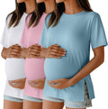 Ficerd 3 Pack Women's Maternity T Shirts, Short Sleeve Side Split Pregnancy by Ficerd
