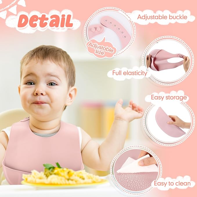 Mepase Silicone Bibs Waterproof Silicone Baby Bibs Soft Adjustable Baby Feeding - Image 3