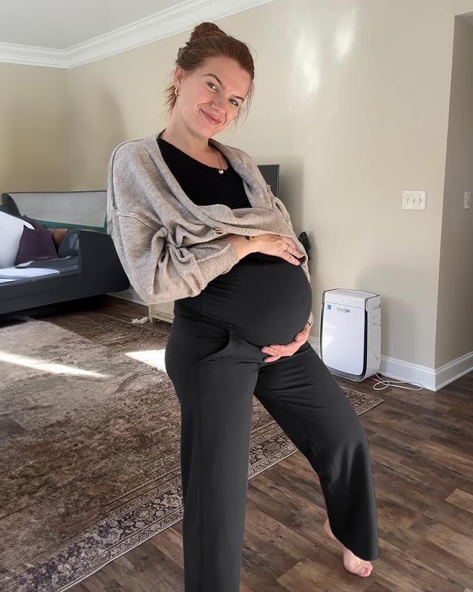 G4Free Maternity Pants Over The Belly Yoga Dress Work Pregnancy Pants Stretchy - Image 3