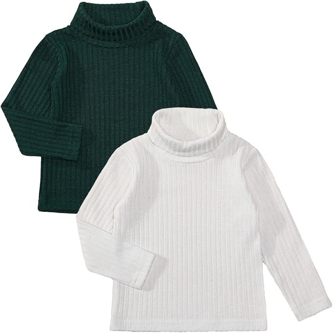 DEFAHN 2 Pack Toddler Unisex Solid Turtleneck T-Shirt Long Sleeve Ribbed by DEFAHN