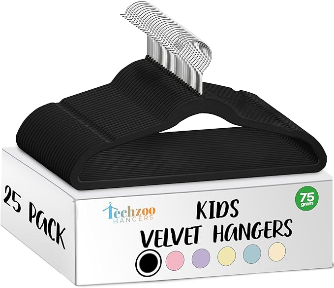 25 Premium Kids Velvet Hangers by TECHZOO