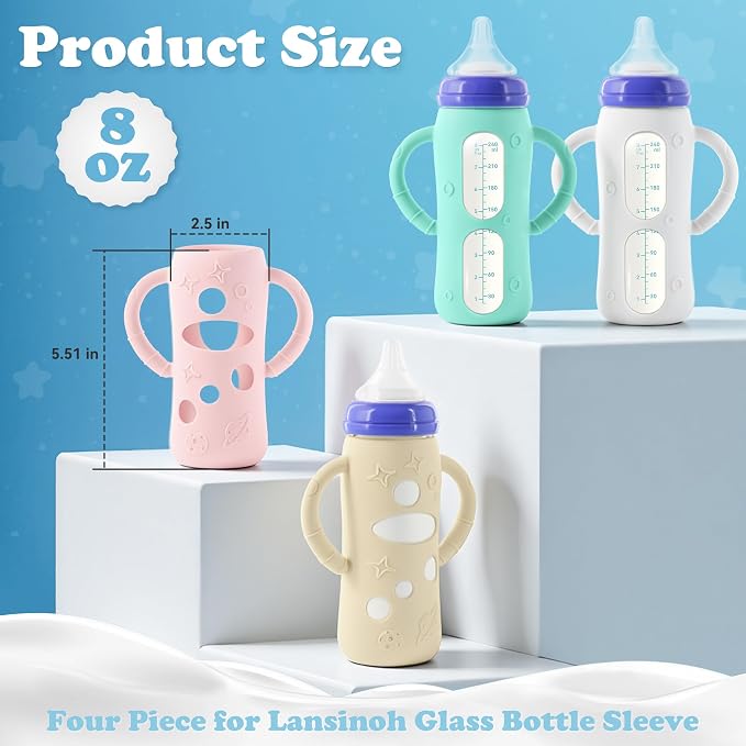 4-Pack Silicone Sleeves for Lansinoh Glass Bottles 8 oz- Starry Sky Design Baby - Image 2