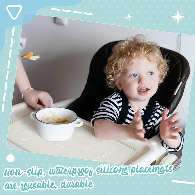 Zhehao 4 Pcs Montessori Kids Placemat 16 x 12'' Non Slip Baby Silicone Placemats - Image 6