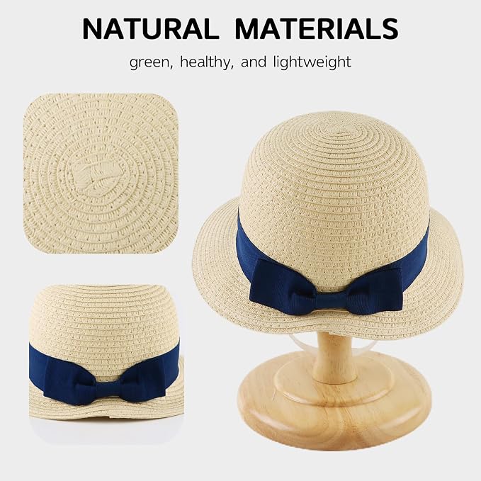 Baby Girl Straw Hat Outdoor Baby Sun Protection Hats Summer Bowknot Beach Cap - Image 3