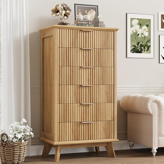 QUW Fluted 6 Drawer Dresser for Bedroom, Modern Tall Chest of Drawers - Image 2