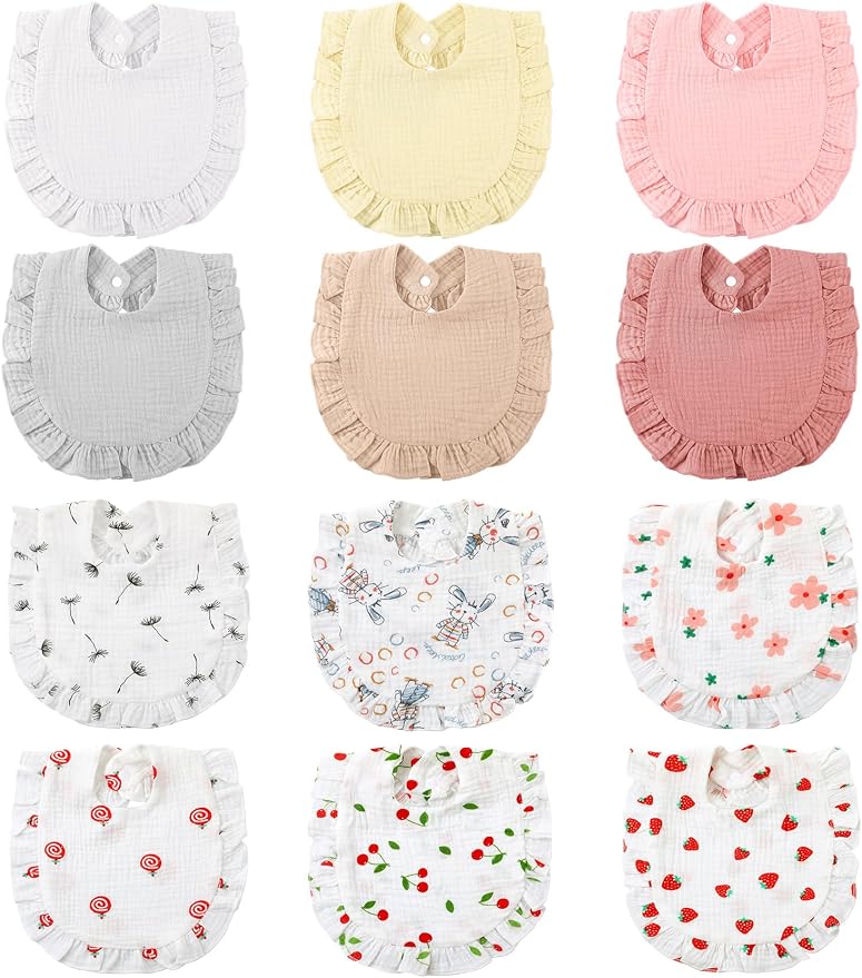 Geyoga 12 Pack Muslin Baby Bibs Adjustable Bandana Drool Bib by Geyoga