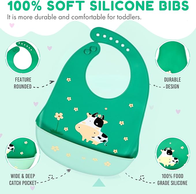 Silicone Baby Bibs Unisex, Self-Feeding, Catch-all Large Pocket, 6-48 months - Image 2