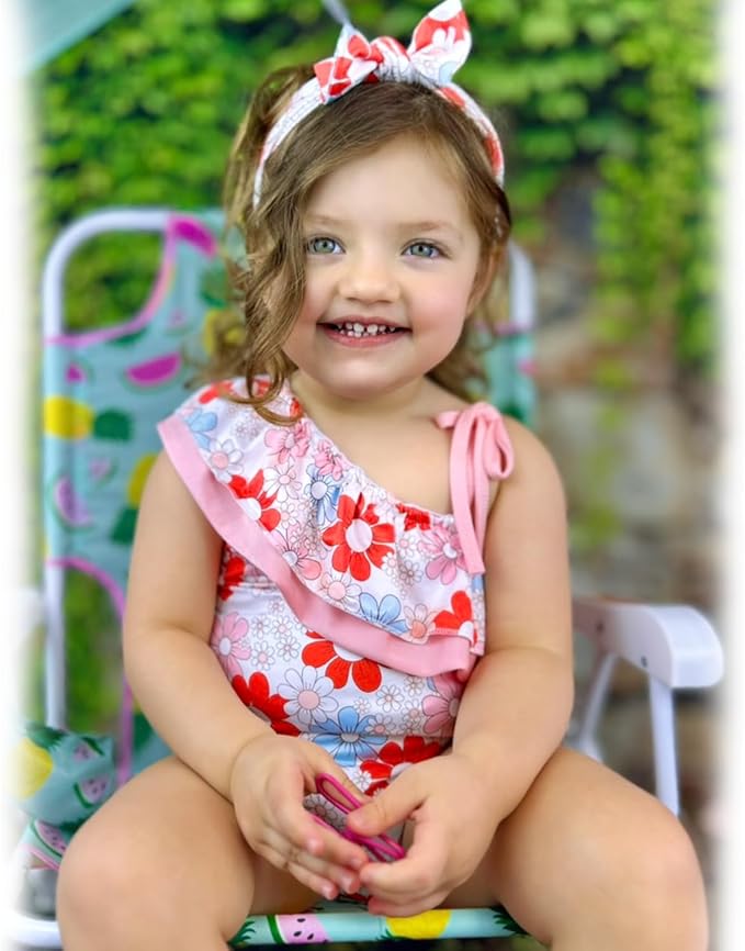 Toddler Baby Girls Ruffles Bikini One Piece Swimsuits Floral Off Shoulder - Image 3