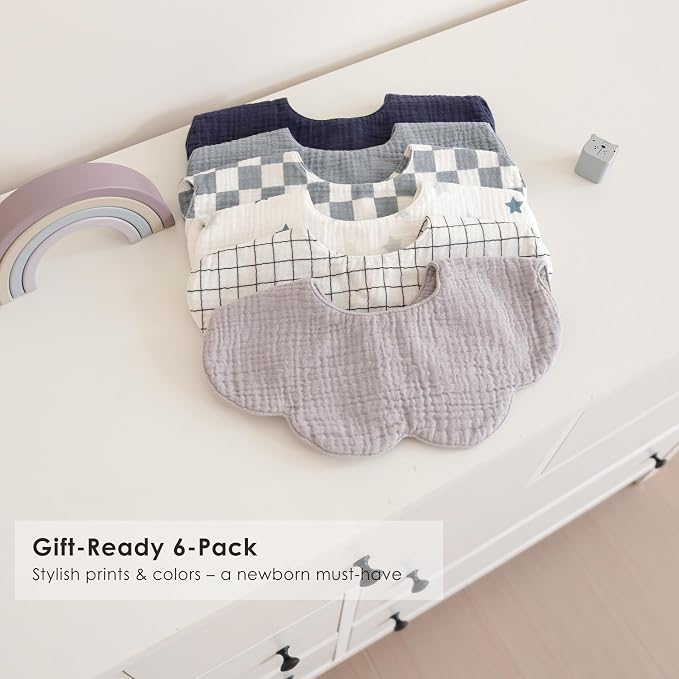 Muslin Baby Bibs, 6 Pack 100% Cotton Absorbent 360 ° Rotate Flower-Shaped - Image 7