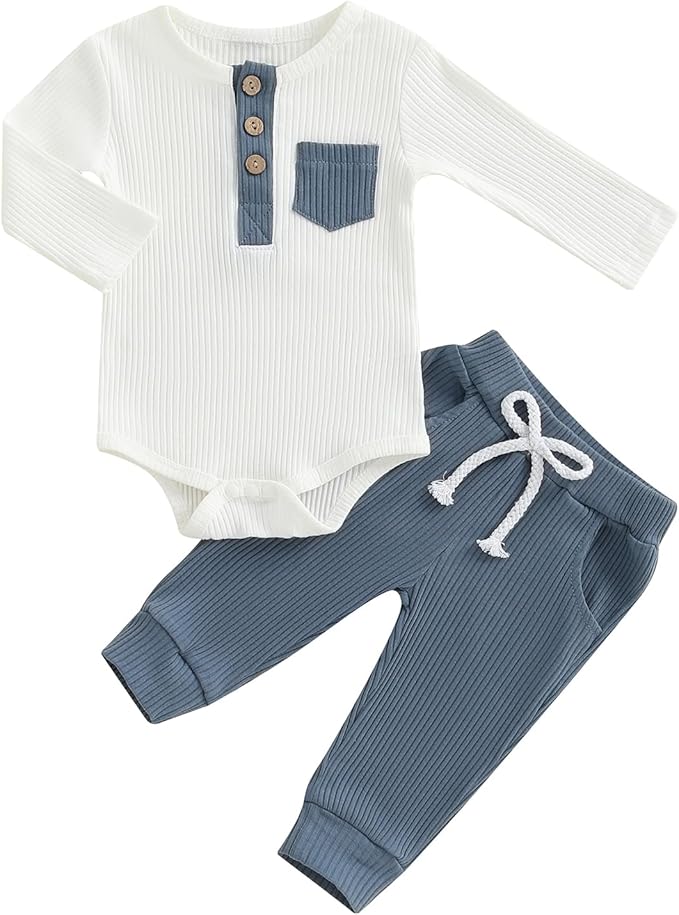 fhutpw Baby Boy Clothes 3 6 12 18 Months Ribbed Knitted Long Sleeve Romper and by fhutpw