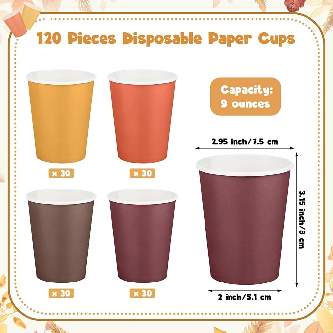 URATOT 120 Pieces 9 Ounce Disposable Paper Cups Autumn Color Party Cups - Image 2