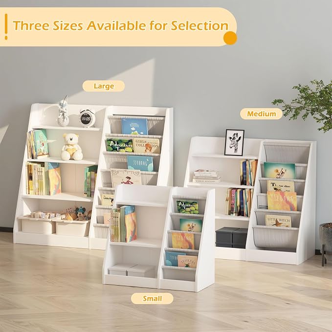 White Kids Bookshelf Wood Toy Storage Organizer Cabinet Children Bookcase - Image 7