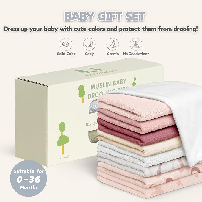Susurration Muslin Baby Bibs 8 Pack Bandana Drool Bibs, Soft Square Adjustable - Image 7