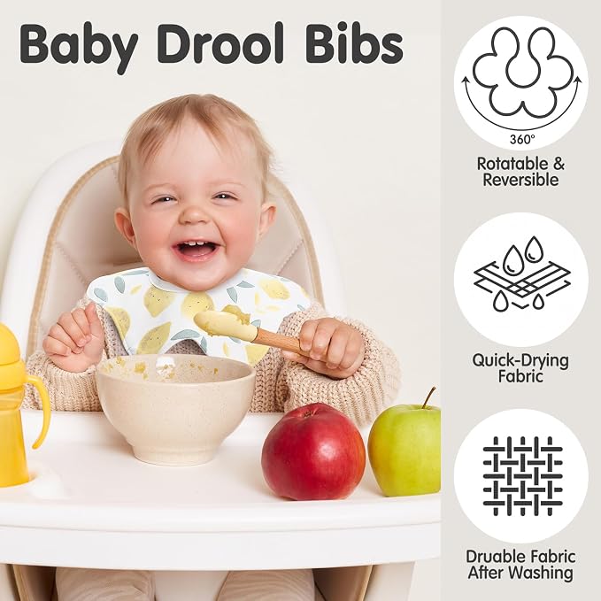 JaGely 12 Pack 360° Rotate Baby Bibs Waterproof Bibs Baby Girl Muslin Bib Snap - Image 5
