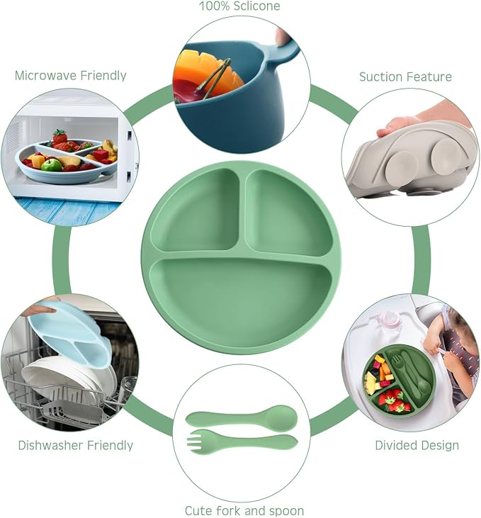 Dandat 24 Pcs Silicone Baby Feeding Set, 6 Baby Toddler Suction Bowls 6 Divided - Image 4