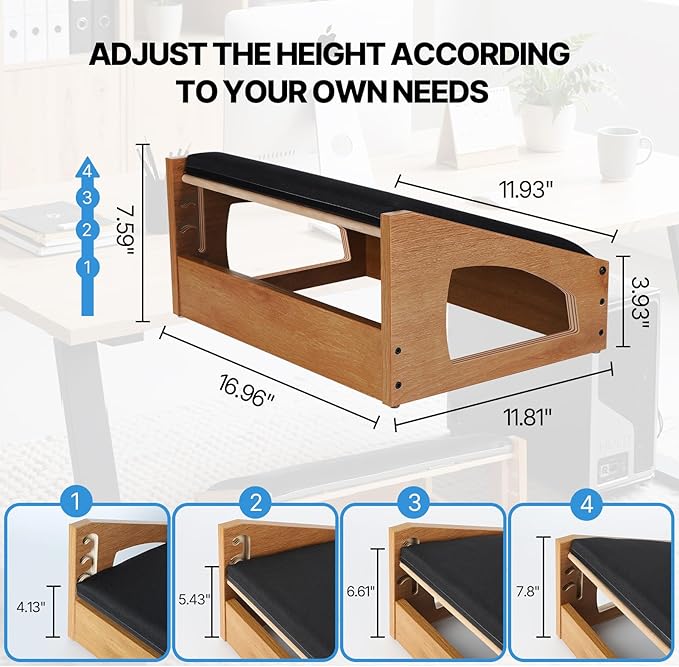 Ergonomic Foot Rest, 4 Adjustable Height Foot Stool, Footrest Under Desk， Soft - Image 4