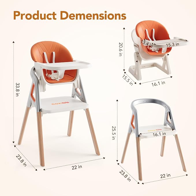 CoziBB Baby High Chair, 6 in 1 Convertible Growing Baby Highchairs - Image 7