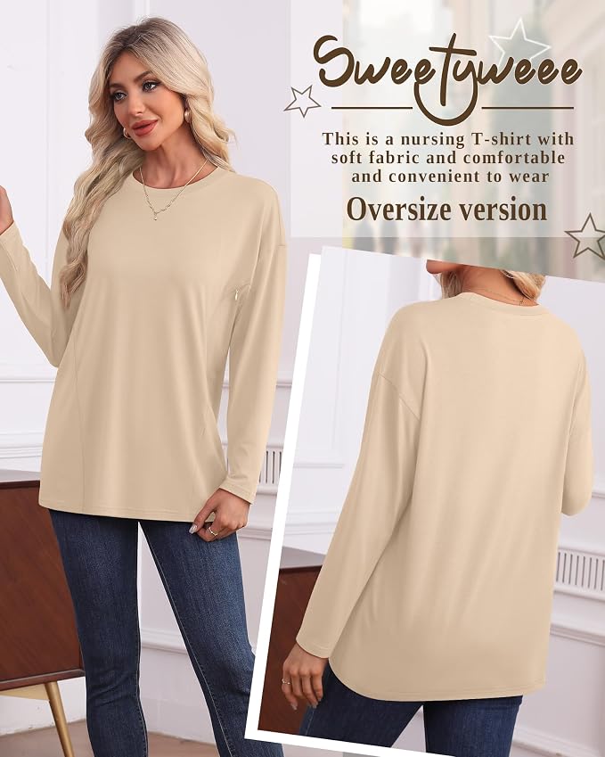 3 Pack Women's Nursing Breastfeeding Tops, Long Sleeve Maternity Shirts - Image 5