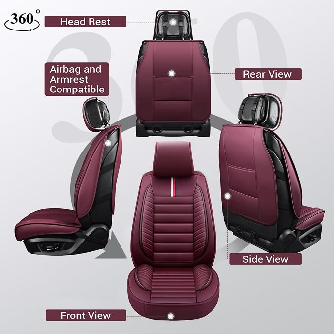 OASIS AUTO Car Seat Covers Premium Waterproof Faux Leather Cushion Universal - Image 2