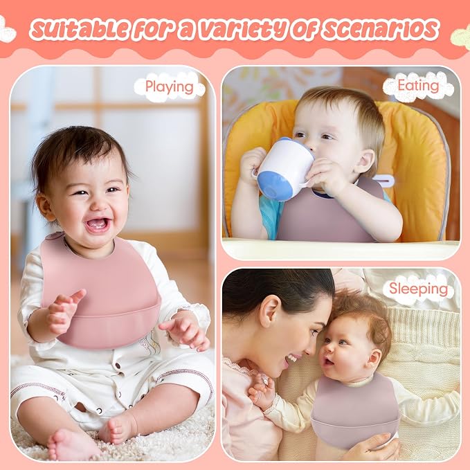 Mepase Silicone Bibs Waterproof Silicone Baby Bibs Soft Adjustable Baby Feeding - Image 7