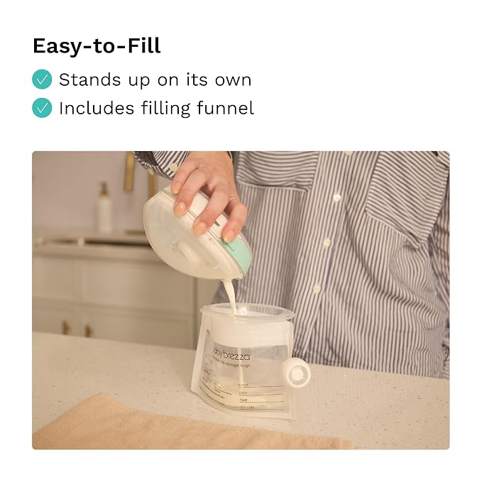 Baby Brezza Reusable Breastmilk Storage Bags, 10 Pack, Includes Filling Funnel - Image 2