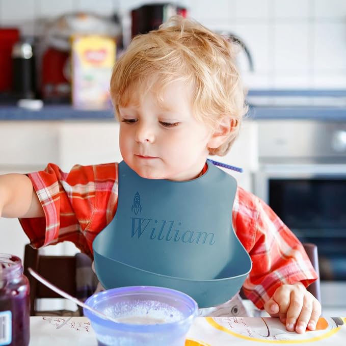SRdrew Personalized Silicone Bibs Set Custom Engraved Name Icon Toddler Bib - Image 6