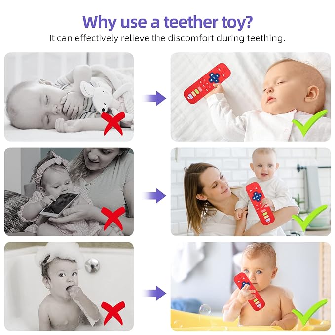 Chuya Remote Teethers Silicone Baby Teething Toys, TV Remote Teether Toy Red - Image 4