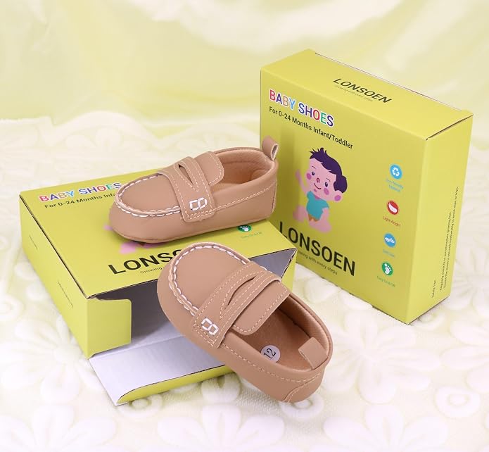 LONSOEN Baby Girls Boys Loafers Prewalker Dress Crib Shoes - Image 2
