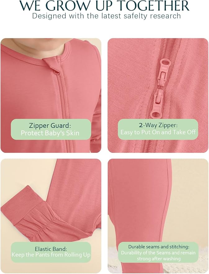 Jimonda Baby Footless Pajamas, Two Zip Closure Long Sleeve Romper, Infant - Image 3