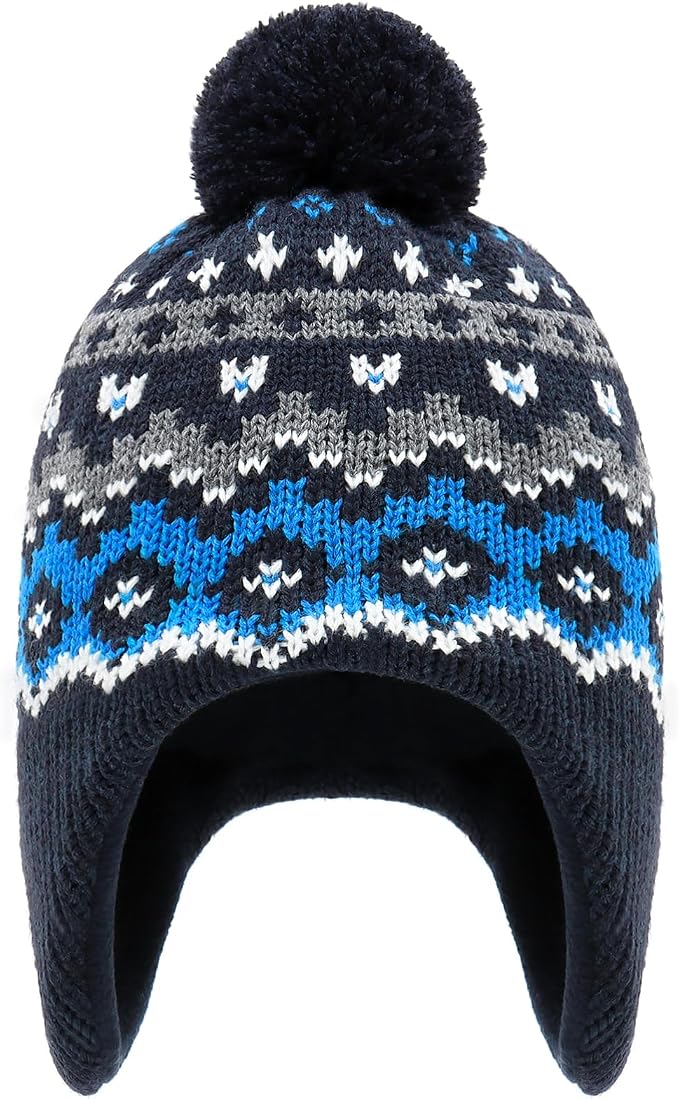 Duoyeree Kids Beanie Hat for Boys Girls Pom-pom Kint Hats Cozy Lining Winter - Image 2