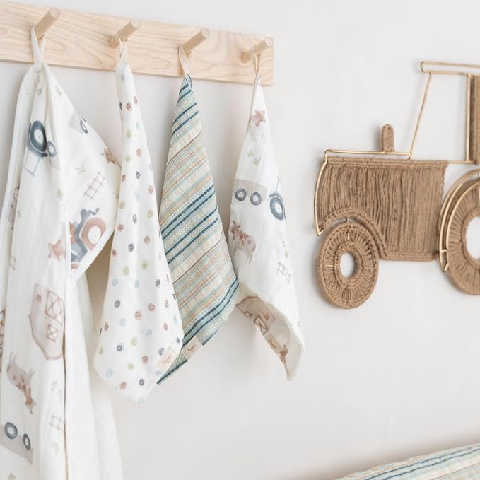 Crane Baby Hooded Towel & Washcloth Set, Charlie Farmhouse Tractor Hooded Baby - Image 5
