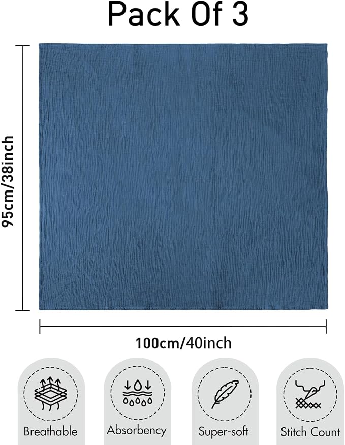 Muslin Swaddle Blankets for Newborn, 3 Pack Breathable Soft Receiving Blanket - Image 5