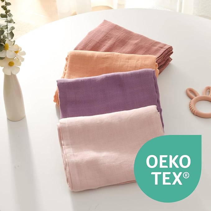Momcozy Muslin Swaddle Blanket, 4 Pack Large 47 X 47 Inches Breathable - Image 3