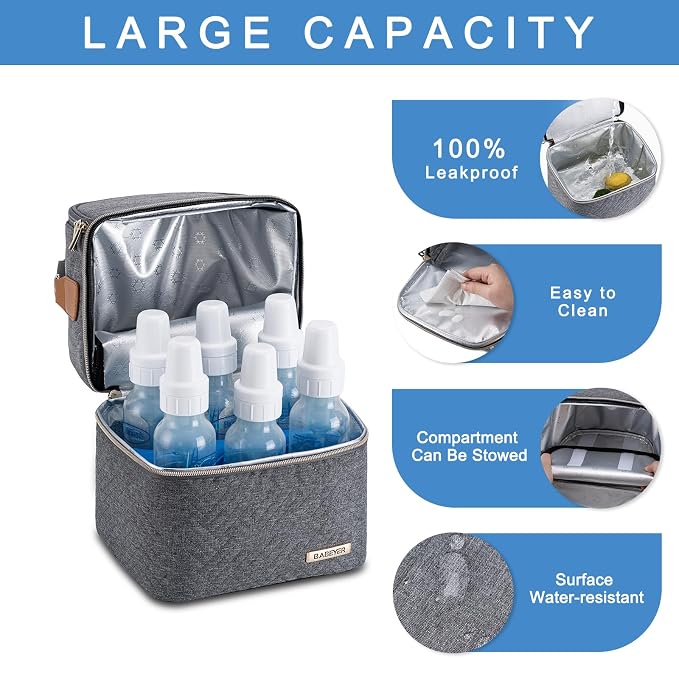 Breastmilk Cooler Bag with Ice Pack Fits 6 Baby Bottles up to 9 Ounce, Breast - Image 4