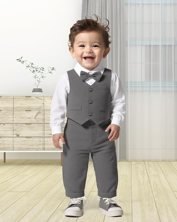 Baby Boy Clothes Suits Infant Gentleman Wedding Outfit Formal Dress Shirt Vest - Image 4