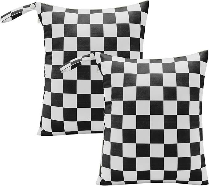 Black Checkered Waterproof Wet Dy Diaper Bag by Ohocut