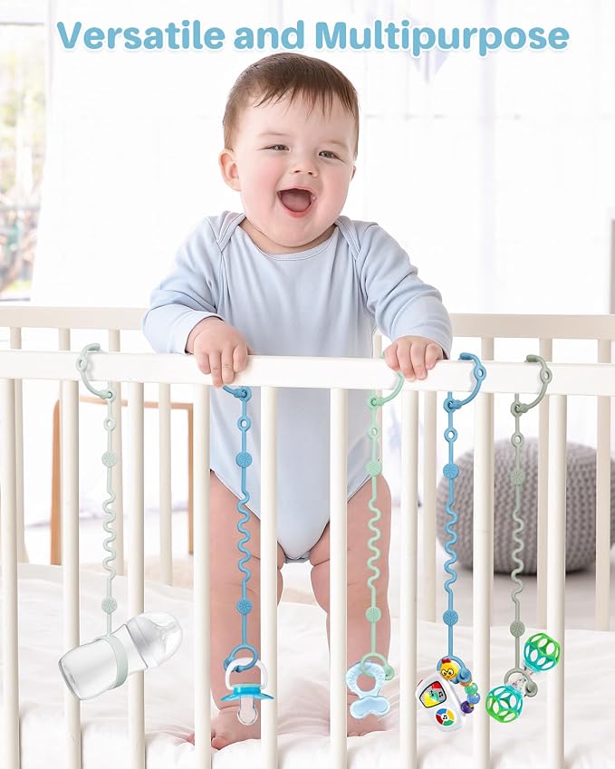 Toy Straps for Baby, Adjustable Toy Holder for Stroller Accessories, Silicone - Image 4