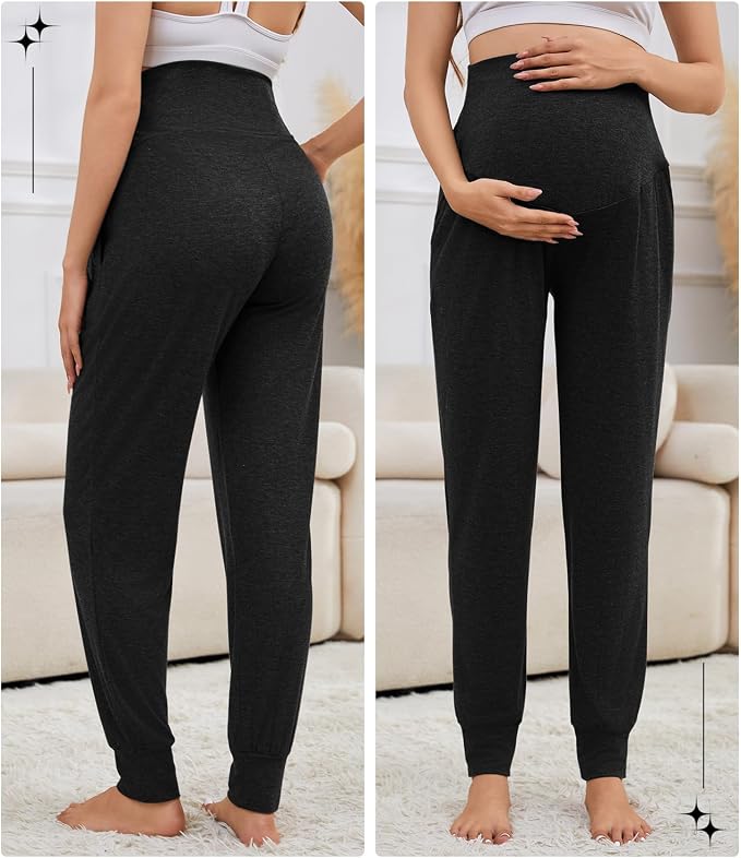 3 Pack Women's Maternity Sweatpants Over The Belly Pregnancy Jogger Pants - Image 2