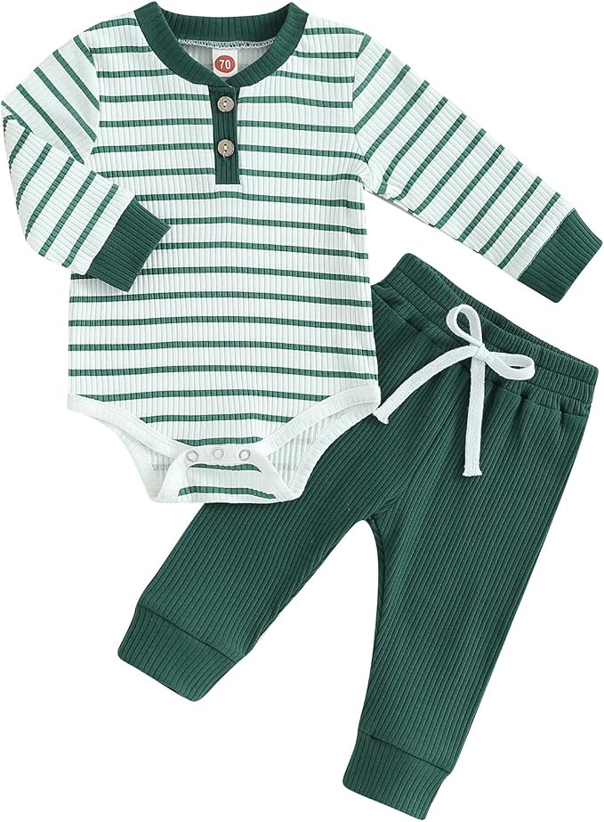 Newborn Baby Boy Girl Clothes Ribbed Knitted Long Sleeve Romper Pants Solid by MABABY