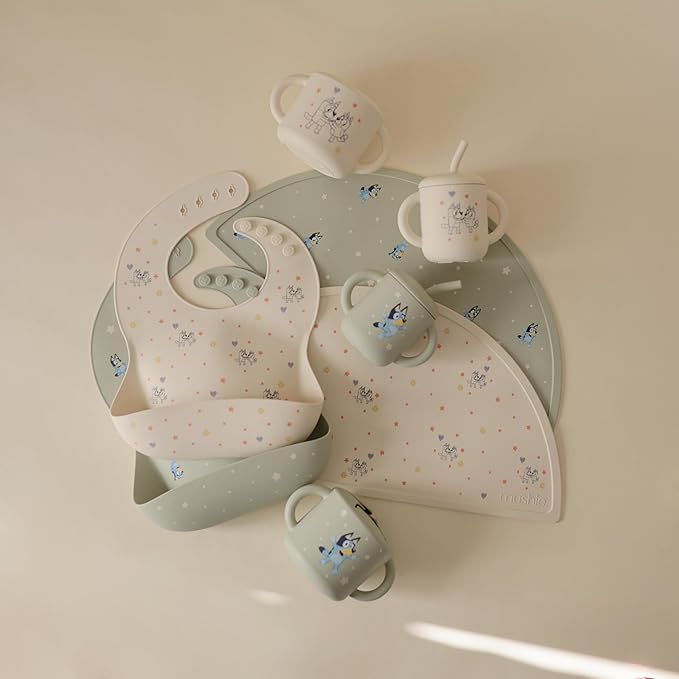 mushie x Bluey Silicone Baby Bib | Adjustable Fit Waterproof Bibs - Image 5
