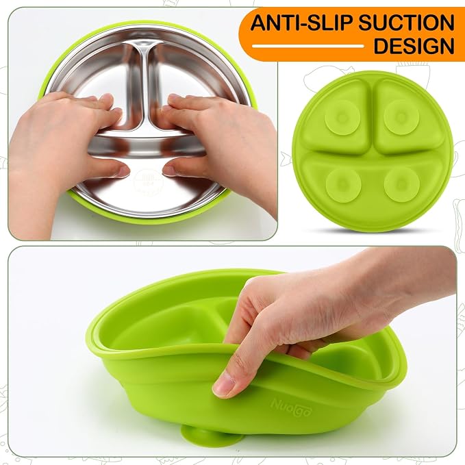 Nuogo 2 Pcs Stainless Steel Baby Suction Plates - Image 6
