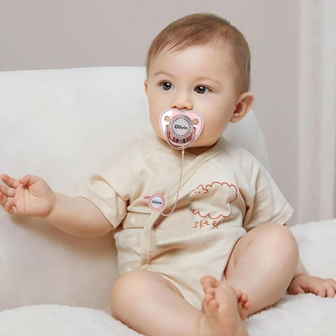Custom Pacifier with Name, Personalized Pacifier Clip Set with Gift Box - Image 4