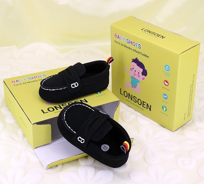 LONSOEN Baby Girls Boys Loafers Prewalker Dress Crib Shoes - Image 2