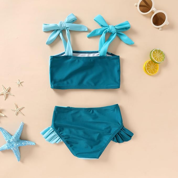 YOUNGER TREE Toddler Girls Two Pieces Swimsuit Color Block Stripe Swimwear - Image 3