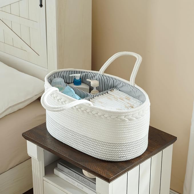 luxury little Diaper Caddy Organizer, Extra Large Cotton Rope Nursery Basket - Image 6