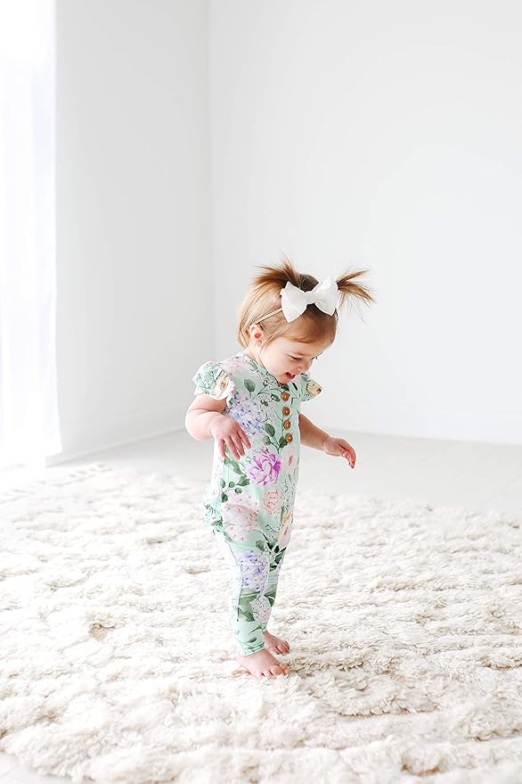 Posh Peanut Baby Girl Pajamas – Ruffled Cap Sleeve Romper PJs – Soft Viscose - Image 2