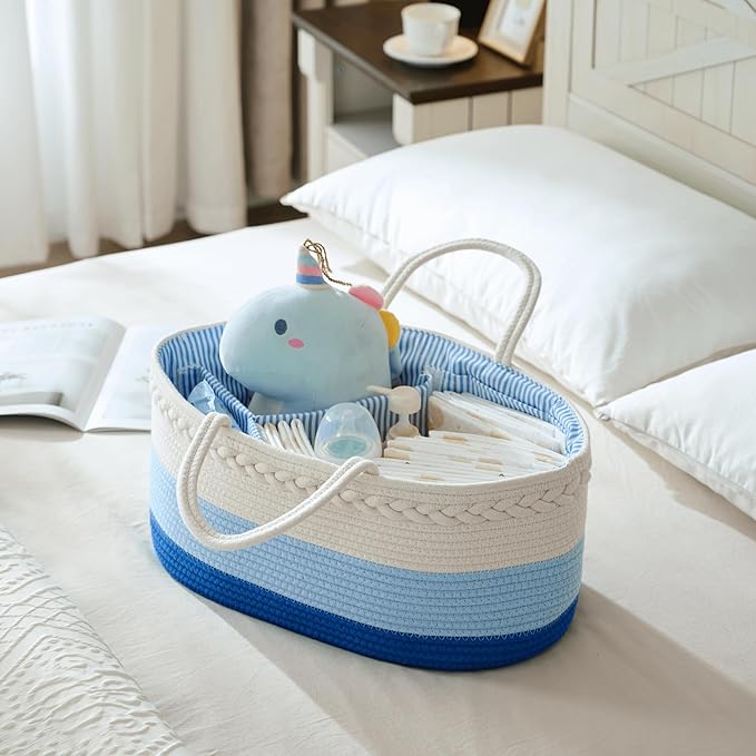 Baby Diaper Caddy Organizer, Extra Large Cotton Rope Nursery Diaper Basket - Image 2