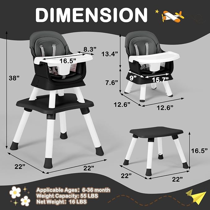 Baby High Chair, 8 in 1 Convertible Highchairs - Image 9
